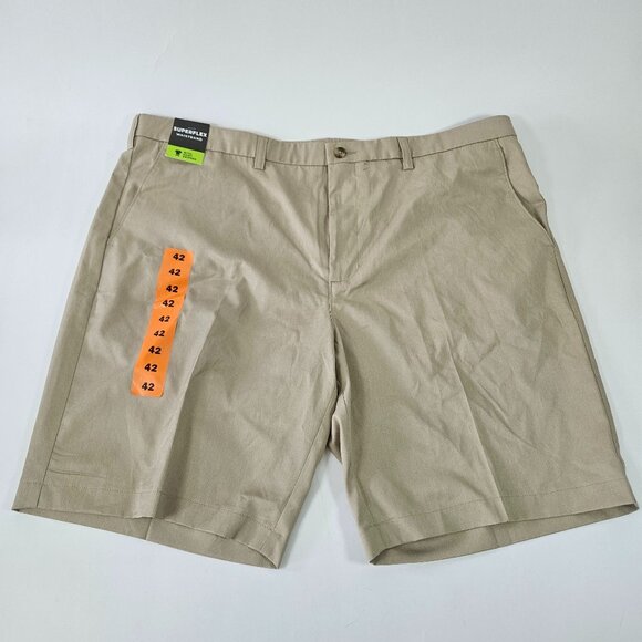 Haggar Premium Cool 18 Men's Shorts Sz 42 Khaki Straight Fit Superflex Waistband - Picture 1 of 10
